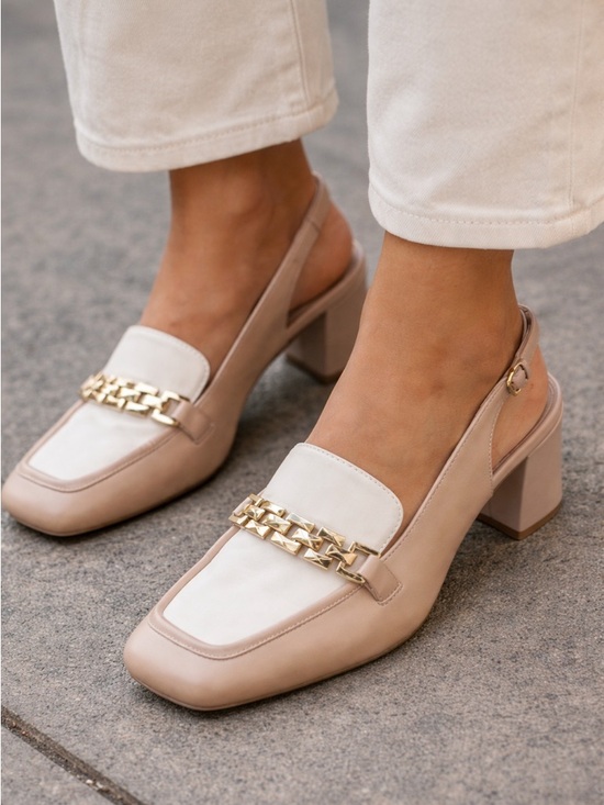 Marc Fisher Shoes - Slingback Pumps – Size 8.5 Marc Fisher Graci Chic Neutral with Gold Chain Detail